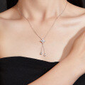 wholesale S925 Sterling Silver Cross-Border Niche Minimalist Four-Leaf Clover Tassel Pendant with D Color Moissanite Women's Necklace-0-3