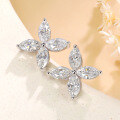 wholesale 18K gold-plated S925 sterling silver clover moissanite earrings, 3*6mm marquise-shaped moissanite jewelry-0-1