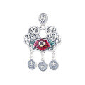 wholesale S925 Sterling Silver Ethnic Style Exquisite Enamel Glaze Flower Auspicious Peace Lock Pendant for DIY Pairing-0-4