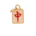 wholesale Gold-plated 925 Ancient Silver Enameled Mahjong Red Zhong Fa Character and Bantam Chicken Double-sided Pendant for DIY Braided Bracelet Accessories-0-4