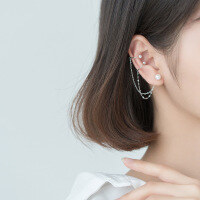 wholesale S925 silver two-way wear tassel ear clip for women, fashion synthetic pearl long earring G6263-S925 silver earrings single 925 silver