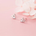wholesale S925 silver stud earrings with a single diamond in a Korean-style minimalist bow design, model G6332-0-0