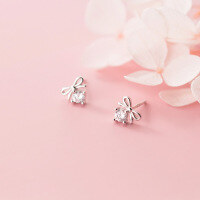 wholesale S925 silver stud earrings with a single diamond in a Korean-style minimalist bow design, model G6332-S925 silver pair silver 925 silver