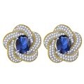 wholesale Metal material, Mu Jing Jewelry's new flower earring design inlaid with 6*8 sapphire, vintage style, drop shipping-0-4