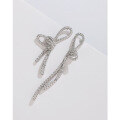 wholesale 925 Sterling Silver Full Diamond Bow Tassel Earrings for Women, High-End Asymmetrical Long Drop Earrings, Small Unique Design-0-1