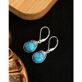 wholesale 925 Sterling Silver Teardrop Turquoise Earrings for Women, European and American Autumn Winter Luxury High-End French Retro Ear Clips Earrings-0-2