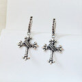 wholesale S925 Sterling Silver Cross Hoop Ear Clasp Fashion Trendy Individuality Minimalist Punk Retro Style Unisex Couple Earrings-0-1