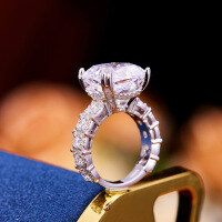 wholesale S925 Sterling Silver Heavy Craft High Carbon Square Ice-Cut Zircon Ring for Women, TikTok Viral Elegant Style-White No. 6