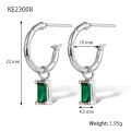 wholesale S925 Sterling Silver Cross-Border Hot-Sell C-Shaped Green Cubic Zirconia Earrings with Emerald, Minimalist and High-End Ear Studs for Women-0-6