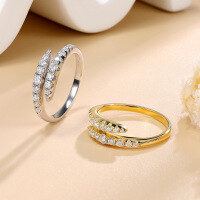 wholesale 18K Gold Plated Sterling Silver Cross-Border New Moissanite Ring for Women, Double Row Diamond Open Ring, Minimalist and Fashionable Band-Platinum US size 6