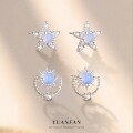 wholesale S925 Sterling Silver Eu Blue Opal Star Earrings for Women, Wholesale, Light Luxury, Niche, High-end-0-0