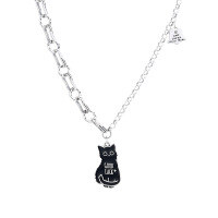 wholesale S925 Sterling Silver Letter Small Black Kitten Shape Necklace Sweet and Cool Niche Korean Style Gift Sweater Chain-306L/approximately 13.6g 925 silver