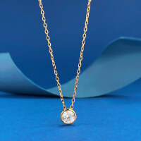 wholesale Metal: 925 Silver Gold Plated Zhuozhifan Jewelry New Classic Round Diamond Setting 50mm White Zircon Necklace, Fashion Versatile Style-N494 Gold Round Diamond Necklace 925 Silver