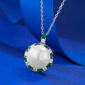 wholesale 18K Gold-Plated, New Style Pearl Necklace with 12mm Shell Pearl and 6-Carat Grand-Set Emerald Pendant for Women-0-3