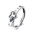 wholesale S925 Sterling Silver Japanese and Korean Style Heart Belt Buckle Ring, Minimalist Niche Design Retro Ring for Women-0-4