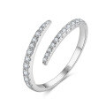 wholesale S925 Sterling Silver Open-Ended Ring with White Zirconia Full Pavé, Unisex Band, Direct from Manufacturer-0-5