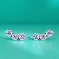 wholesale 925 Sterling Silver Moissanite Ear Studs for Women, Summer Style Small Three-Diamond Design, Symmetrical Minimalist Understated Piercing-30 points + 30 points (Moissanite) earrings 925 silver