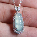 S925 Silver Inlaid High-Grade Natural A Jadeite Bean Pendant-0-0