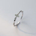 wholesale S925 Sterling Silver Cold Minimalist Style Diamond-Embedded Cross Ring Trendy and Edgy Women's Index Finger Ring R01391-0-0