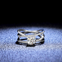 925 Silver Moissanite Ring, Women's Three-Life Design, Viral Live Stream Trend-1 carat (D color moissanite)  18 yards