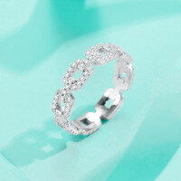 wholesale S925 Sterling Silver Cross-Border Zircon Ring for Women, Minimalist and Versatile Classic Openwork Ring with Closed Link Chain Style-Zircon Ring US size 6