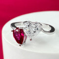 wholesale 925 Silver European & American New Style 7*7mm Two-Tone Stone Pigeon Blood Red Ring for Women, Daily Luxury Ins Style-0-1