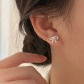 wholesale S925 Sterling Silver Stone-Studded Bow Earrings for Women, Fresh and Minimalist Exquisite Earrings Trendy Accessory-0-1