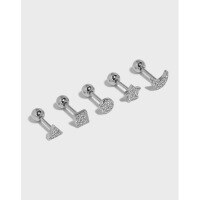 wholesale S925 Sterling Silver Minimalist Micro-Paved Star and Moon Stud Earrings for Sleeping Without Removal-M0147【Square】>925 Silver