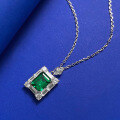 wholesale S925 Silver New Style Simulated Emerald 2 Carat 7*9 Necklace European and American High-End Sense Collarbone Chain 40+5cm-0-3