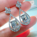 wholesale 925 Silver Metal Material, Zhuo Zhifan Jewelry 12t Rectangle 8*10 Earrings, European and American Luxury Style, High Carbon Diamond Earrings, Wholesale from Manufacturer-0-2