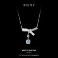 S925 Sterling Silver Bow Necklace with Zirconia, Fashion Pendant Chain-0-4