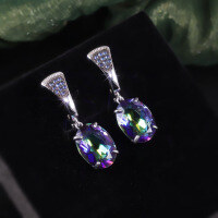 wholesale S925 sterling silver vintage elegant crystal earrings with 9ct colored crystals for women, popular in-Blue-plated crystal earrings 925 silver
