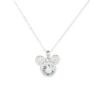 wholesale S925 Sterling Silver Light Luxury Fashion Mickey Full Moissanite Diamond Necklace Versatile Collarbone Chain Gift for Girlfriend on Holidays-1 carat (6.5mm zircon) pendant  925 silver