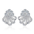 wholesale Sterling silver plated with white gold, diamond-studded three-dimensional floral earrings for women, luxurious and elegant style earrings-0-4