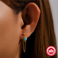 wholesale 925 Sterling Silver New Turquoise Bead Tassel Earring Ear Wire Ear Stud French Style Hot Sale-0-1