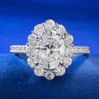 wholesale 18K Gold Jewelry New Style Simulated Diamond Ring 7*9 Oval White Diamond Ice Flower Cut Engagement Ring for WomenIns-R719 White Diamond>No. 8
