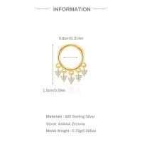 wholesale S925 Sterling Silver Light Luxury Tassel Crystal Nose Ring,。-Single gold #1 (8MM)