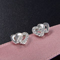 wholesale 925 Sterling Silver Heart-to-Heart Micro-Paved Zircon Stud Earrings for Women, Luxe Chic Fashion Double Heart Cute Personality Earrings-0-3