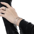 wholesale S925 Sterling Silver Double-Layer Line Openwork Bracelet for Women, Minimalist Style, Small Carved Pattern Bangle-0-3