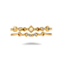 wholesale S925 Silver Plated 14K Gold Japanese Light Luxury Vintage Style Australian Opal Two-Piece Ring Set by Dunli Jewelry-White zirconium ring Mido No. 5