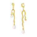 wholesale S925 Sterling Silver French Asymmetrical Line Pearl Earrings for Women, Niche, Unique, Elegant, and High-End-0-4