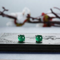 S925 Silver Chinese Style New Chinese Emperor Green Chalcedony Stud Earrings-0-1