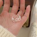 wholesale S925 Sterling Silver Korean Style Floral Ring for Women, Openwork Geometric Minimalist Ins Fashion-0-5