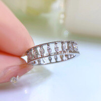 wholesale 925 Silver Full Diamond Thin Layered Double Row Gear Marquise Ring in Minimalist and Niche Ins Retro Style-White No. 8