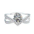 925 Sterling Silver Crown Love Wing Moissanite Ring, 1 Carat V-Shape Engagement Couple's Ring-0-3