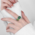 wholesale S925 Sterling Silver Green Resin Five-Petal Flower Ring Sweet Forest Style-0-3