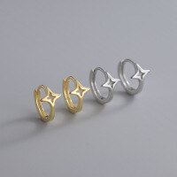 wholesale S925 silver sweet Japanese-style hollow four-point star fashionable starry earrings G9837-S925 silver pair gold>925 silver