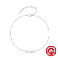 wholesale 925 Sterling Silver Simple Infinity Symbol with Diamond Accent Heart Ankle Chain, Cross-Border Hot Seller-Silver plated 925 silver