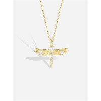 wholesale S925 Sterling Silver Fashion Dragonfly Zircon Pendant, Personalized Cross-Border Necklace for Women, Hot-Selling Choker, Autumn Winter Sweater Chain-A3352-Gold 925 Silver