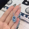 wholesale S925 sterling silver aquamarine necklace for women, summer luxurydesign oval collarbone chain, new collection-0-3